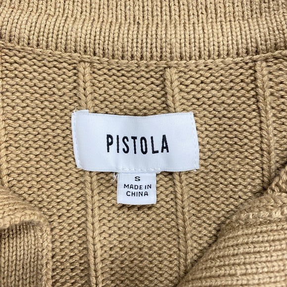 Pistola Tan Noir Stripe Ribbed Cotton Polo Sweater Small - Picture 3 of 11
